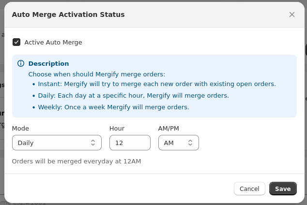 Auto Merge Daily settings