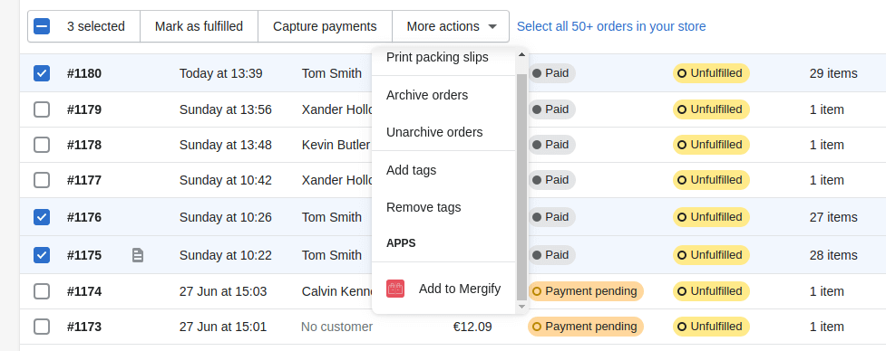 Selecting Order From Order Details Page
