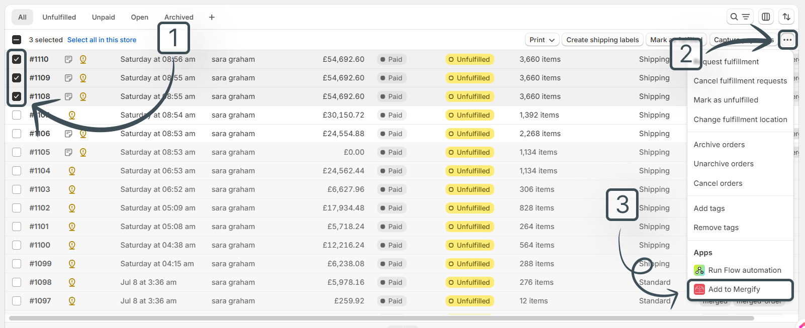 Selecting Order From Order Details Page