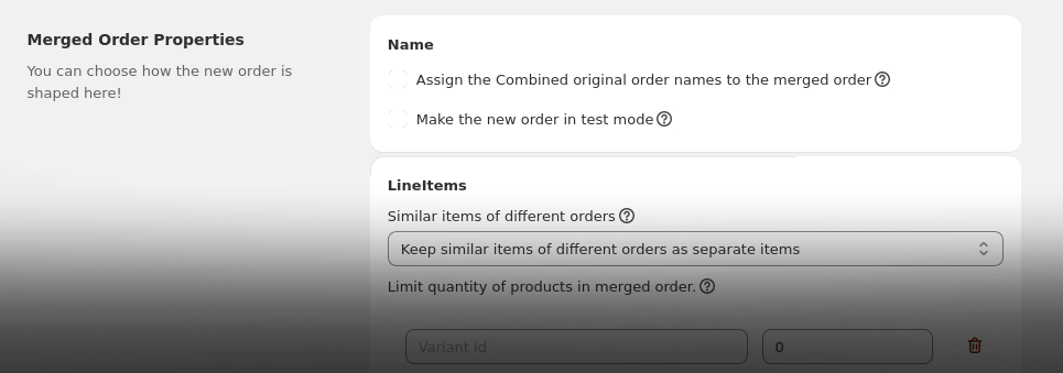 Merged Order Settings Overview