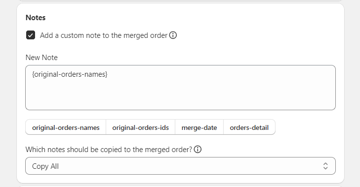 Merged Order Settings Notes