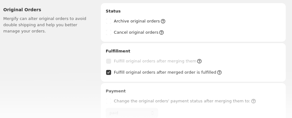 Original Order Settings Overview