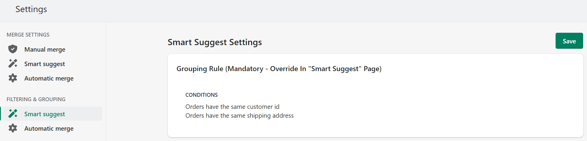 Grouping Rules in Settings